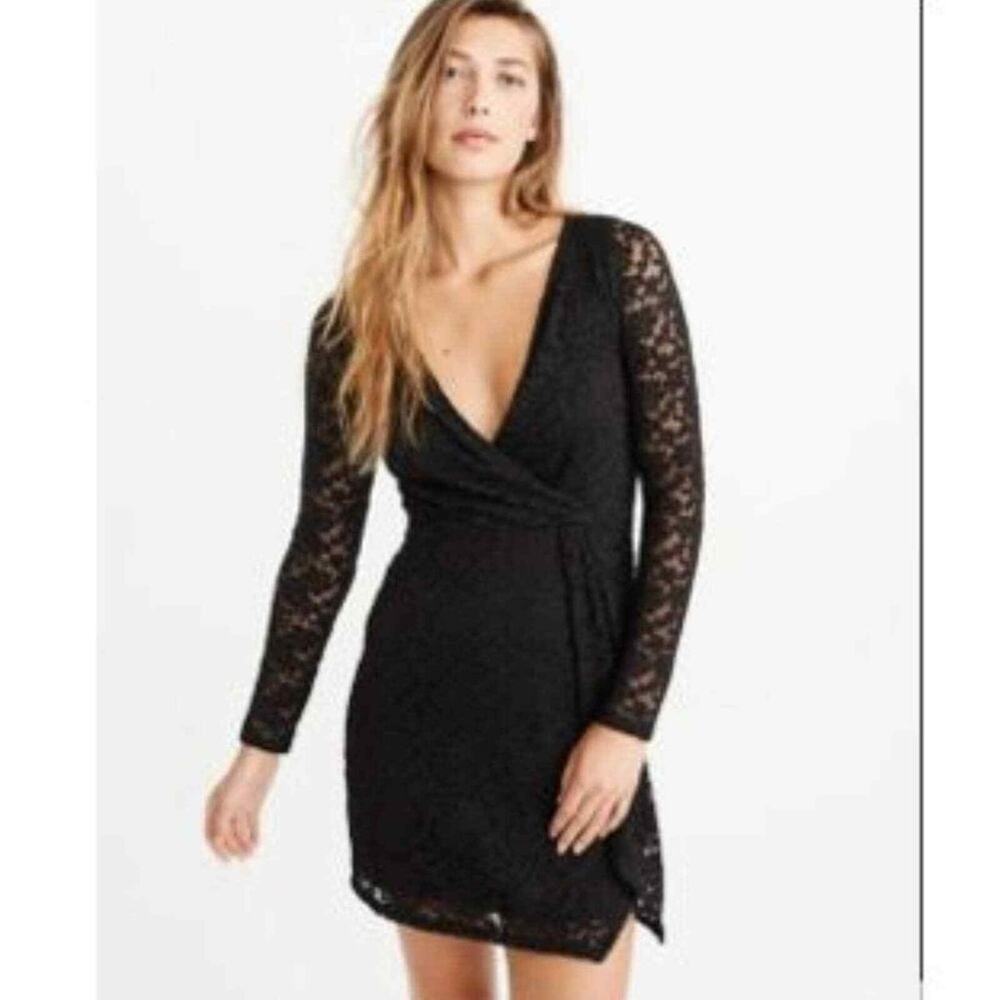 Abercrombie & Fitch Lace Mini Dress XS Black Sexy Twist-Front Sleeves New!!